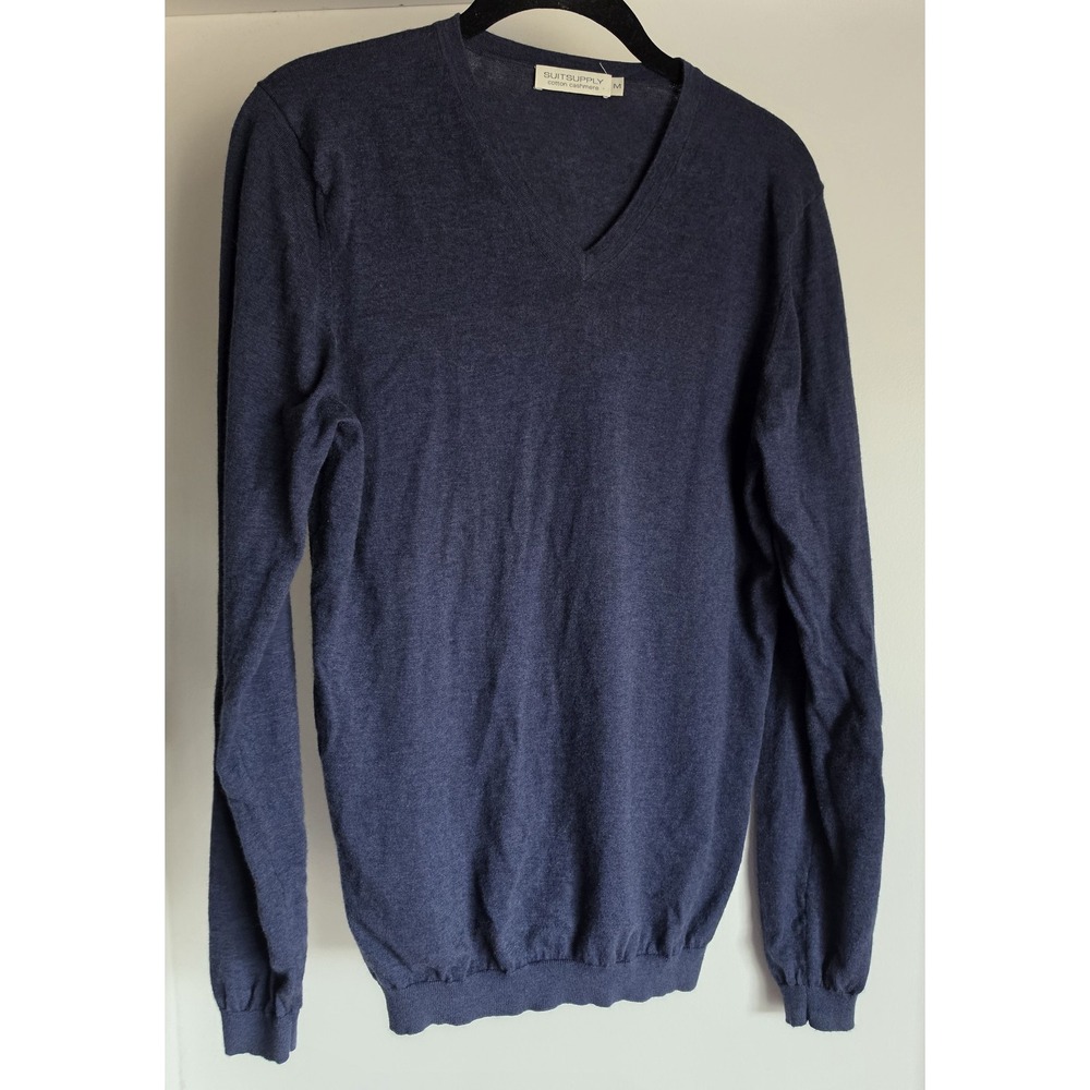 Suitsupply V-Neck Sweater M Dark Blue Cotton Cashmere Pullover Classic Knit